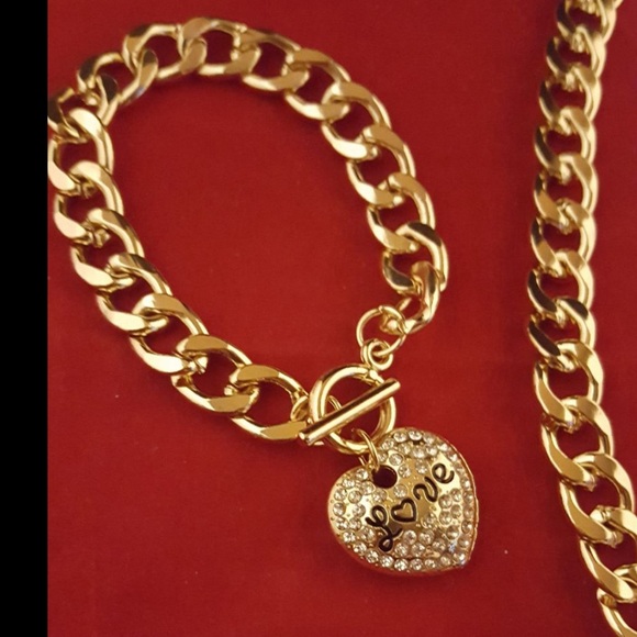 ELEGANT ROSE/GOLD 3PC CRYSTAL LOVE PUFF HEART NECKLACE BRACELET &EARRING 18Kg.p. - Picture 3 of 16